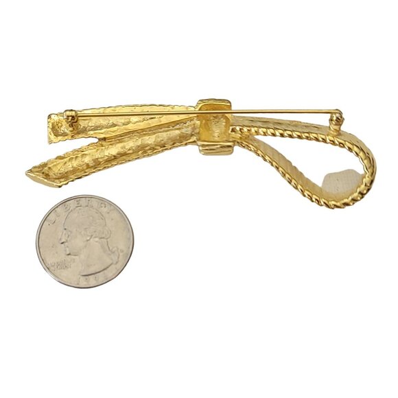 Gold Tone Vintage Ribbed Ribbon Brooch Pin Designer Style, L9 - Picture 8 of 10